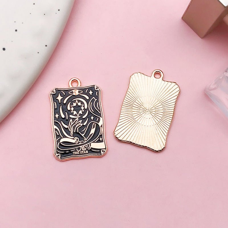 Wholesale Square Tarot Wheel of Fate DIY Alloy Drip Oil Necklace Pendant Accessories